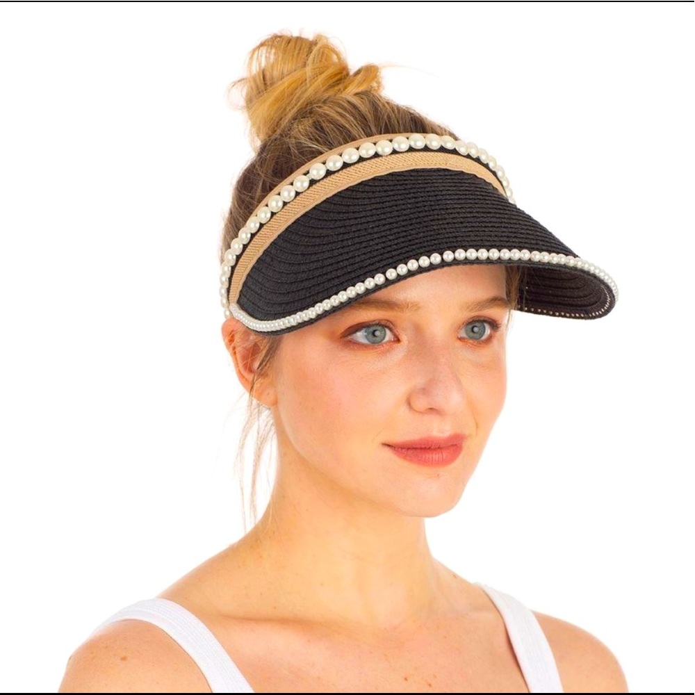 C.C. Brand Woven Sun Visor Faux Pearl Accents.